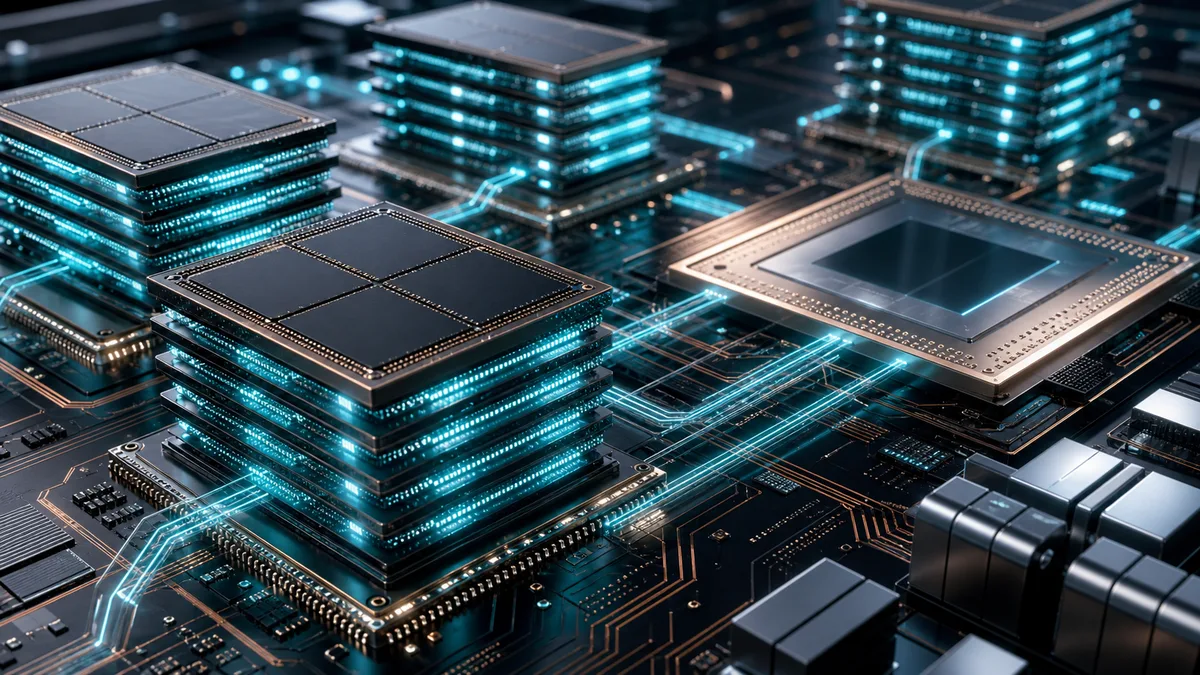 Generated stacked memory chip image for AI memory and HBM strategy