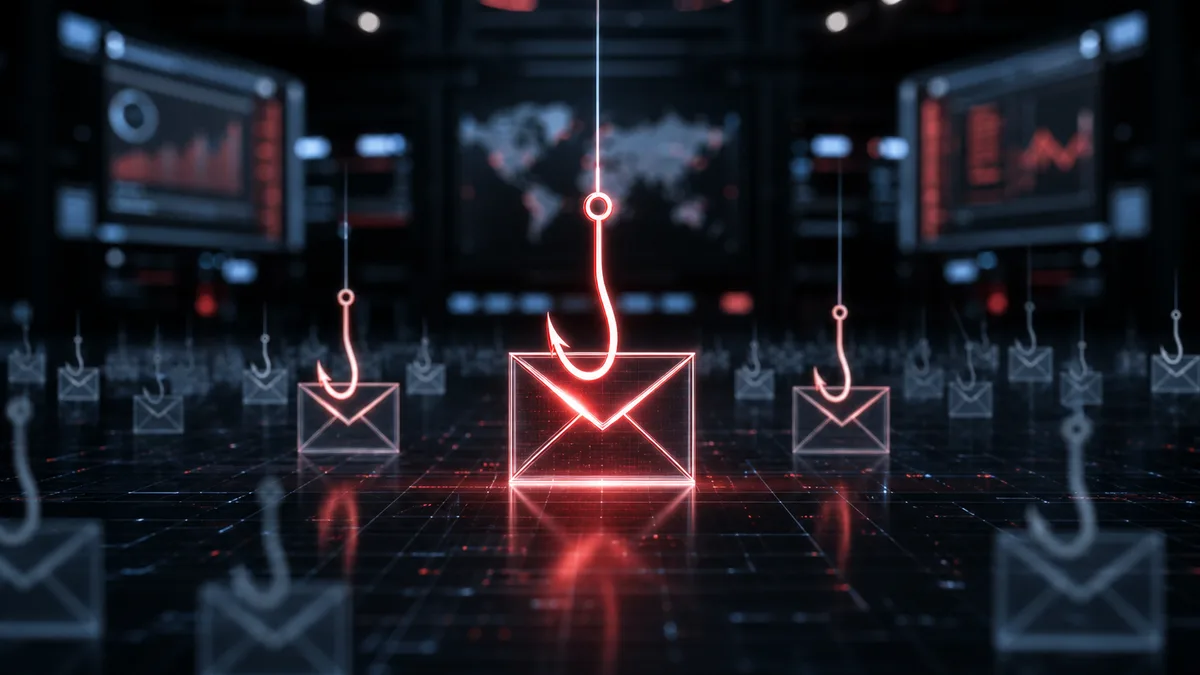 Generated cybersecurity operations image showing targeted AI phishing signals