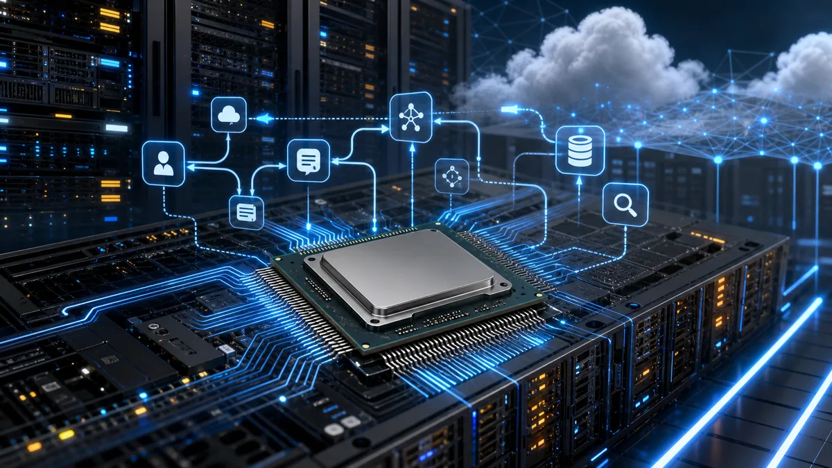 Generated server CPU and cloud workflow image for Graviton5 agentic AI economics