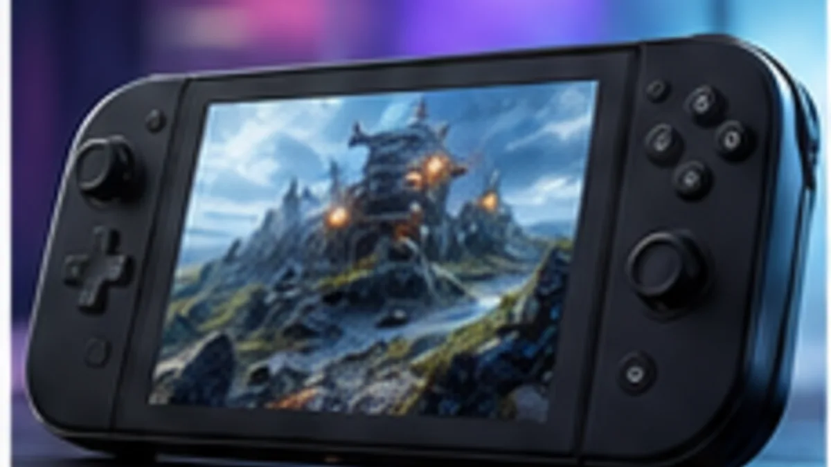 Editorial cover showing a compact horizontal gaming handheld inspired by pocket consoles