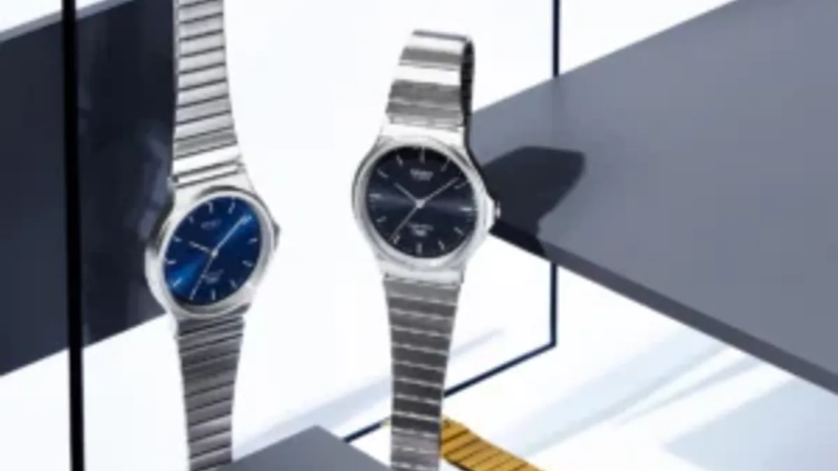 Casio affordable metal watches in blue green and gold finishes
