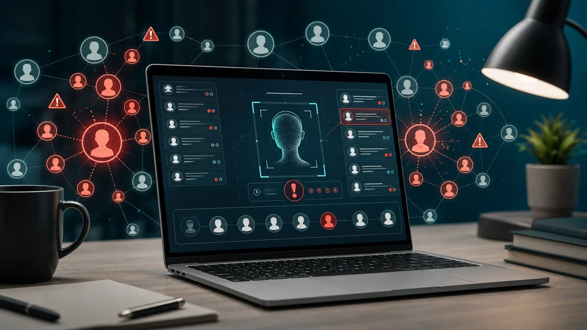 Generated editorial cover showing AI reputation monitoring and coordinated account behavior