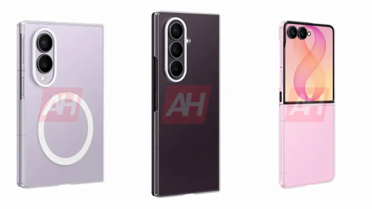 Leaked Galaxy Z Fold 8 case colors displayed on a neutral foldable phone backdrop