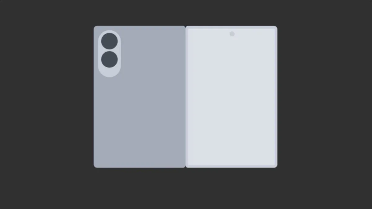Galaxy Z Fold 8 wide render concept showing a thinner silver foldable phone