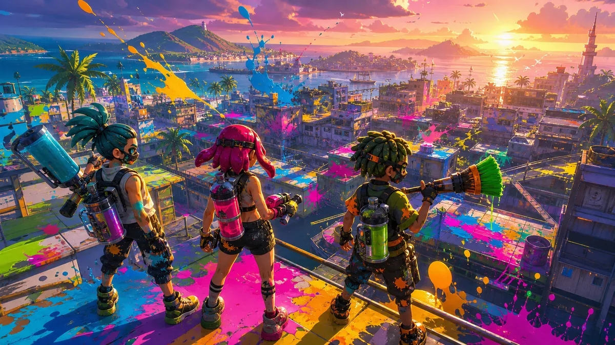 Custom gaming news cover for Splatoon Raiders July release