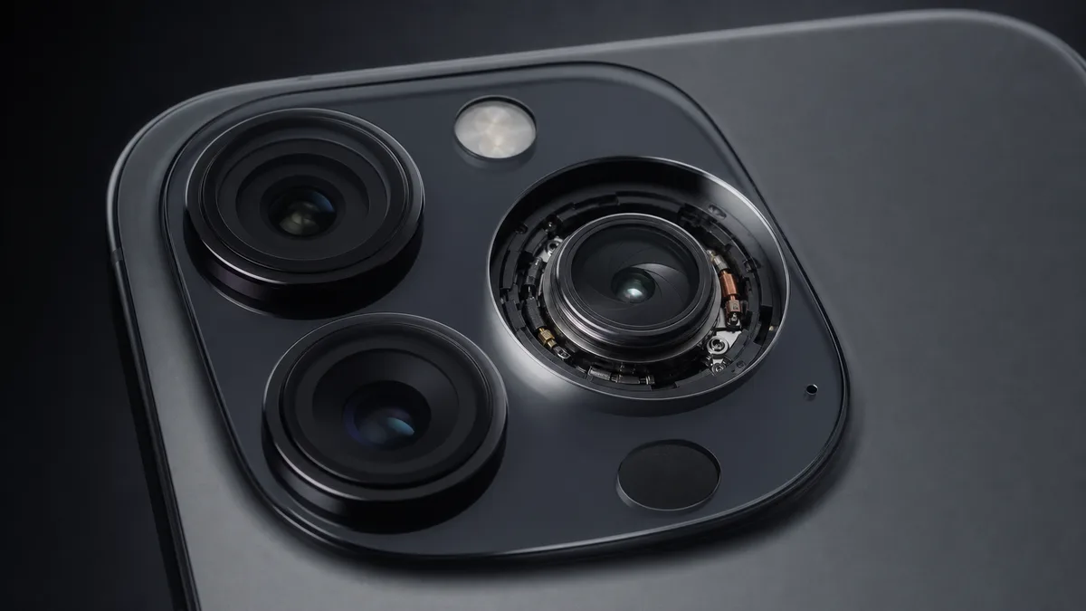 Generated iPhone camera module image illustrating a variable aperture camera leak