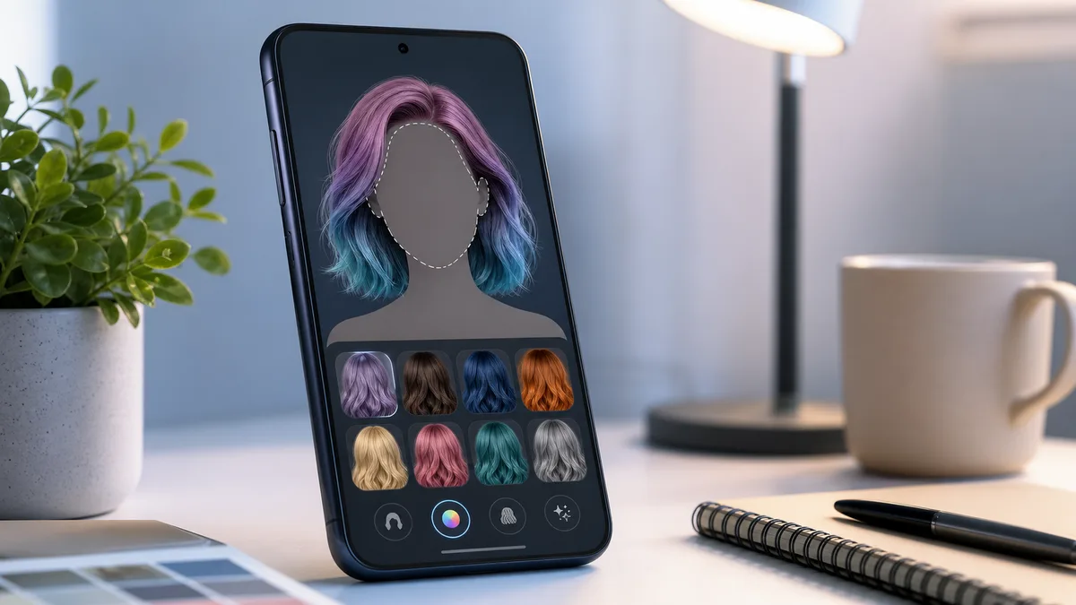 Smartphone showing an AI hairstyle preview interface