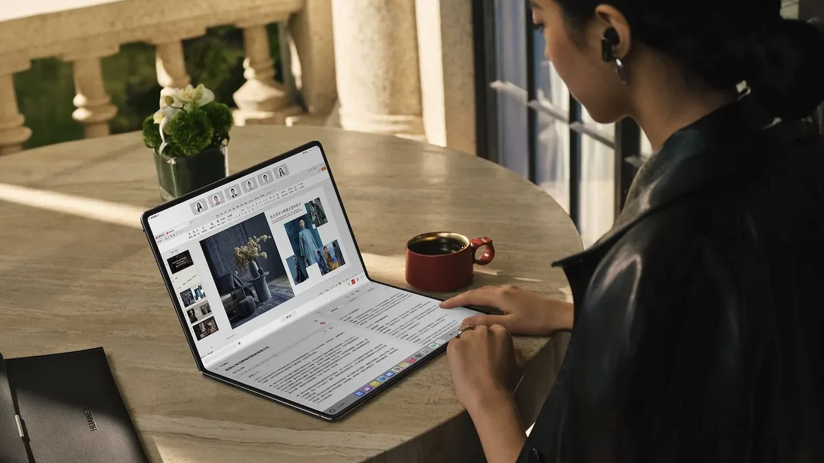 Huawei HarmonyOS 6 installation milestone image on smartphone ecosystem backdrop