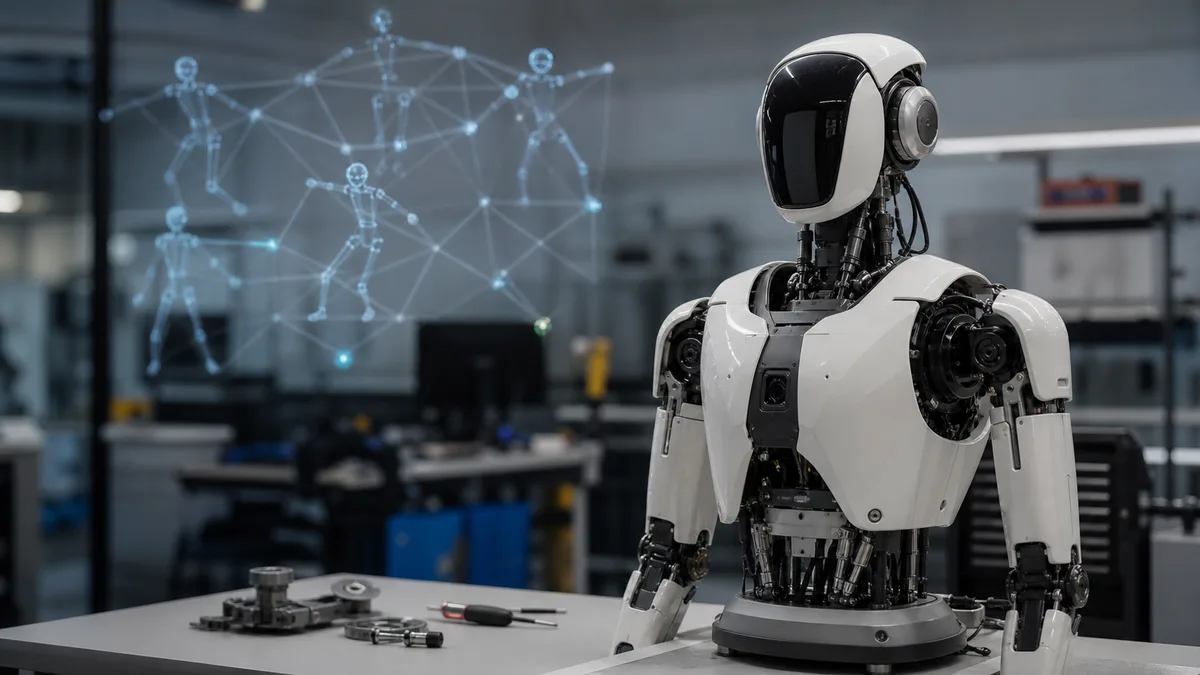 Generated humanoid robot lab image representing a robotics foundation model report