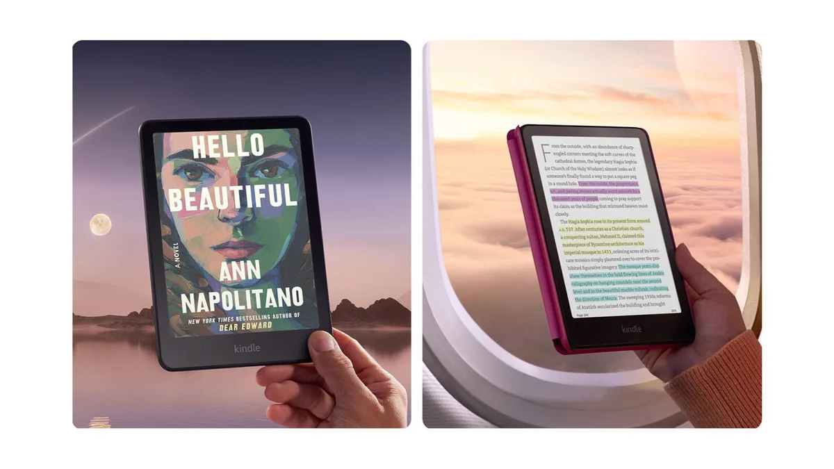 Kindle e-reader showing a customizable screensaver