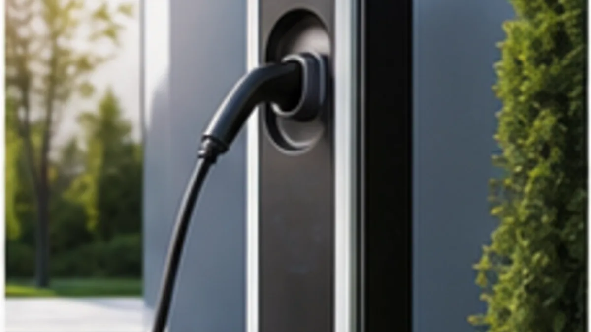 Editorial cover showing an automated EV charging station connecting to a vehicle