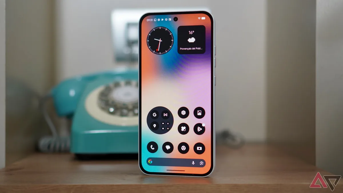 Nothing Phone style handset shown in a retail setting