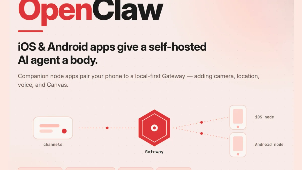 OpenClaw companion node app visual for phone-connected self-hosted AI agent gateway
