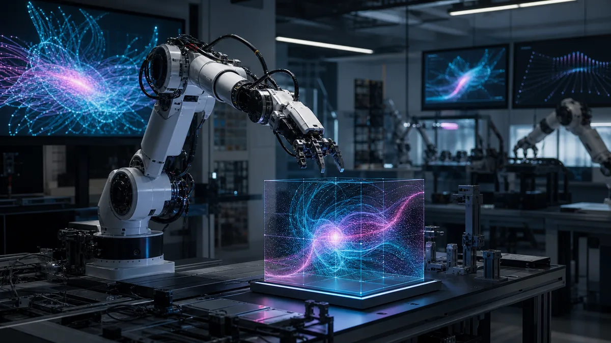 Generated robotics lab image showing physical AI moving from models to machines