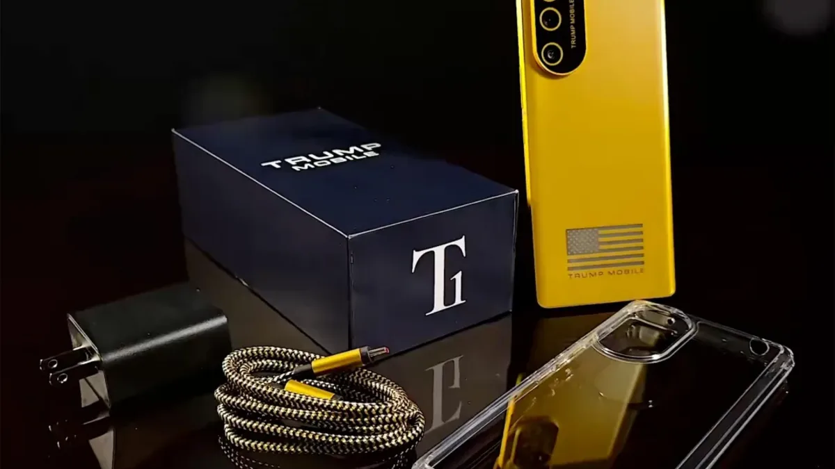 Trump Mobile T1 phone sale cover with smartphone supply chain question concept