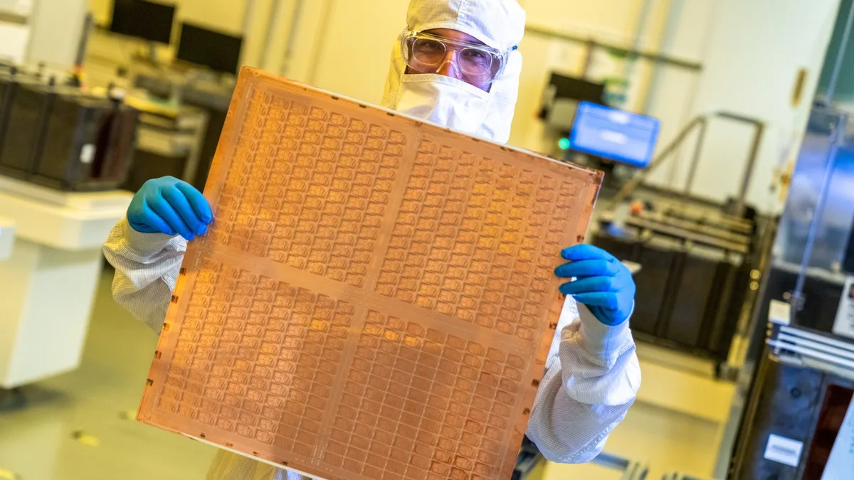Advanced semiconductor packaging substrate photographed in a lab