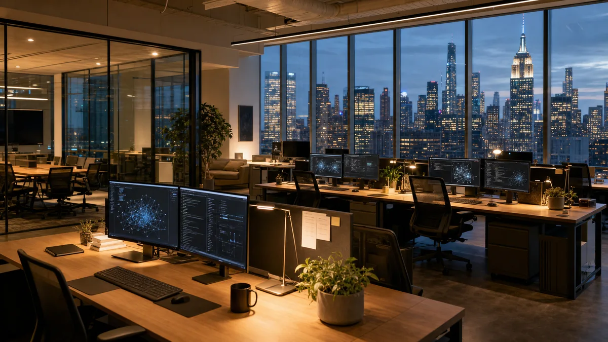New York AI office at dusk for Anthropic hiring expansion coverage