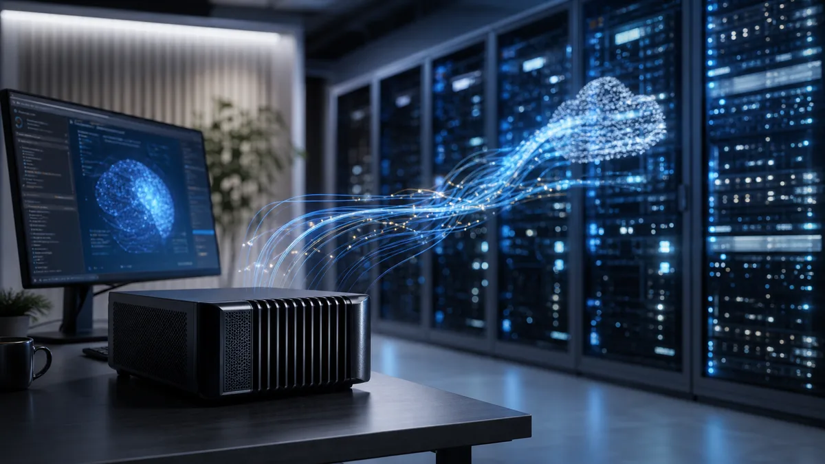 Hybrid local and cloud AI infrastructure diagram running token-efficient workloads
