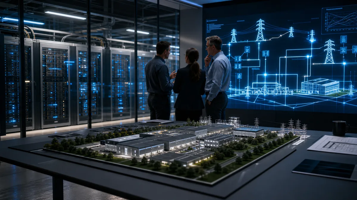 AI data center operations room with utility power planning model