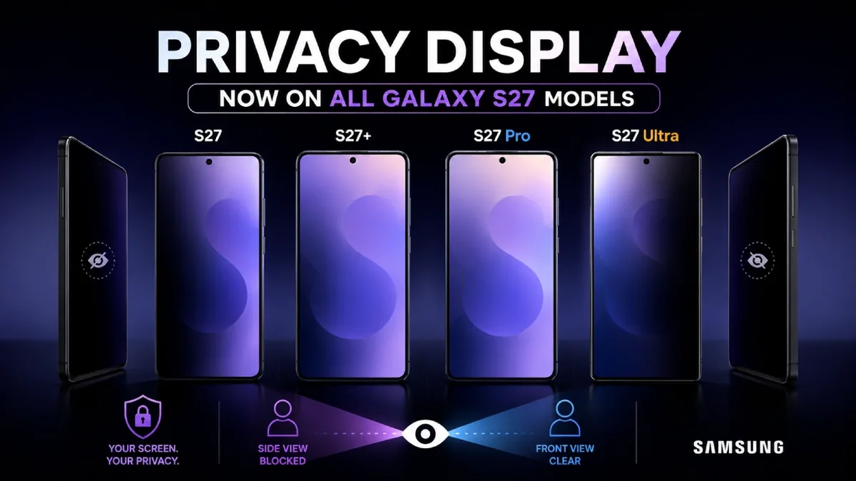Samsung Galaxy S27 privacy display leak shown with a private viewing angle