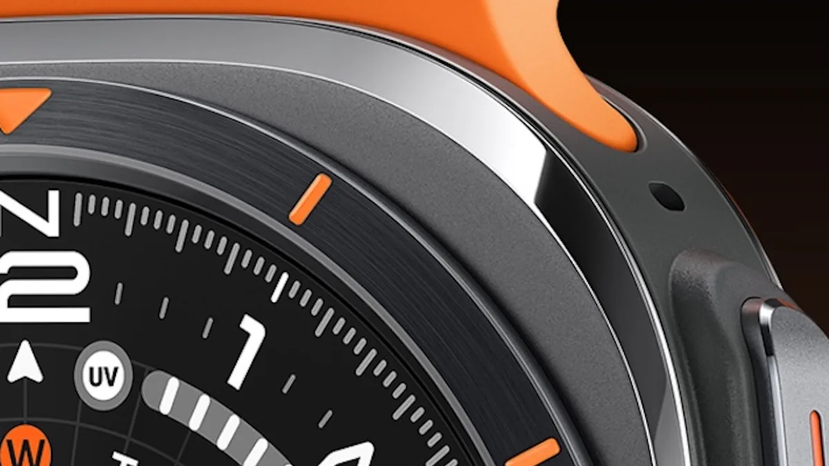 Rugged Samsung smartwatch with outdoor fitness and battery indicators