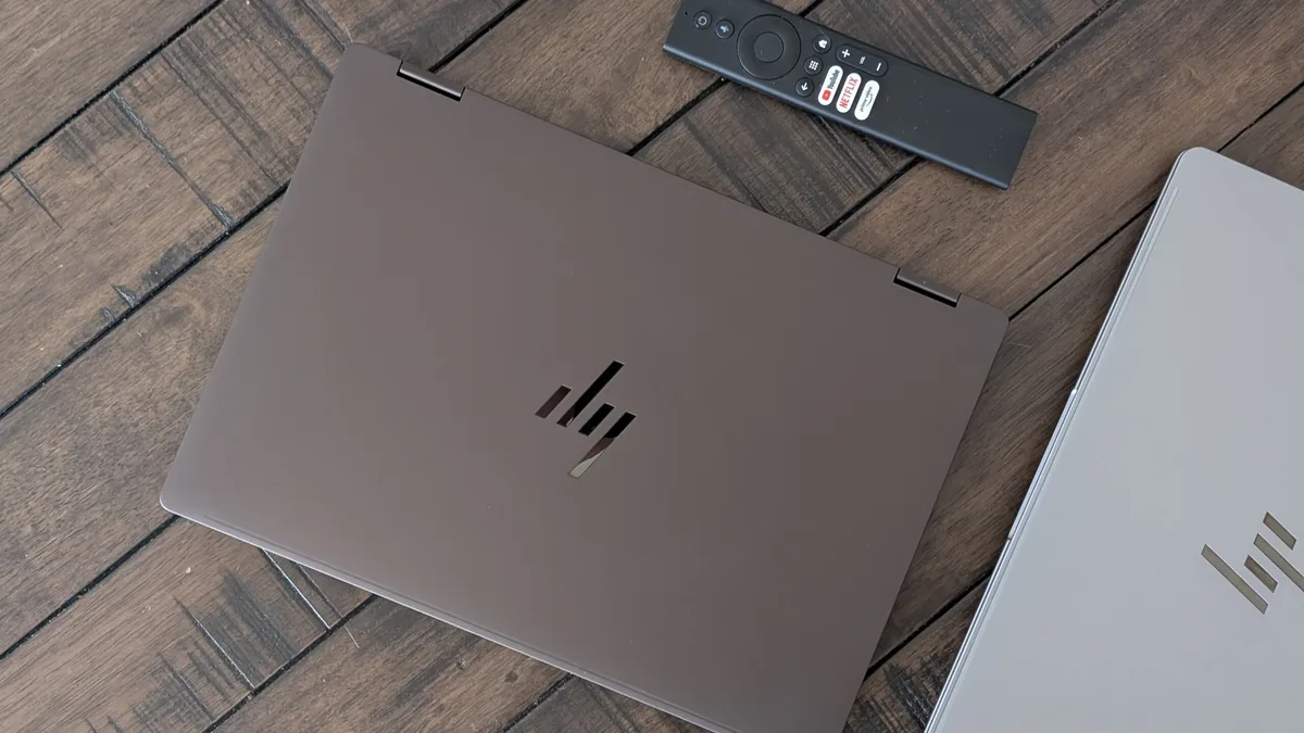 HP OmniBook X Flip 14 convertible laptop in tent mode