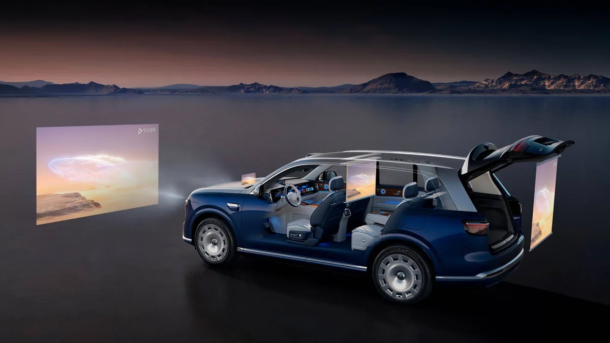 Huawei car roof patent image showing a vehicle roof and projection area