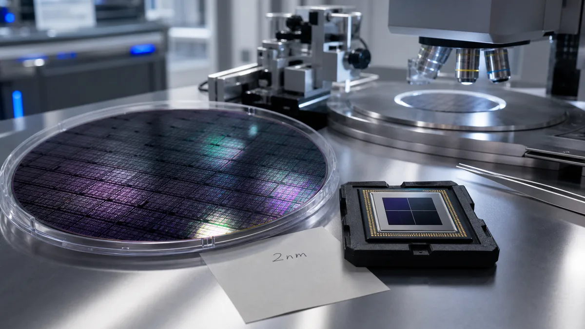 Unbranded semiconductor wafer and AI accelerator package in a lab