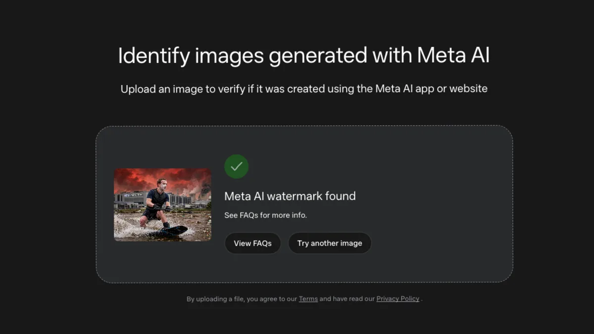 Meta AI image detection interface concept with video and photo labels