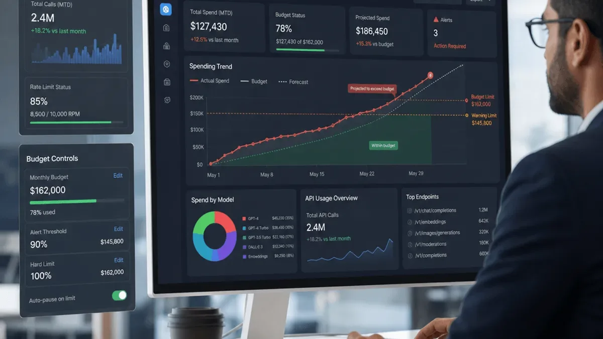 AI agent spending dashboard with API usage and budget controls