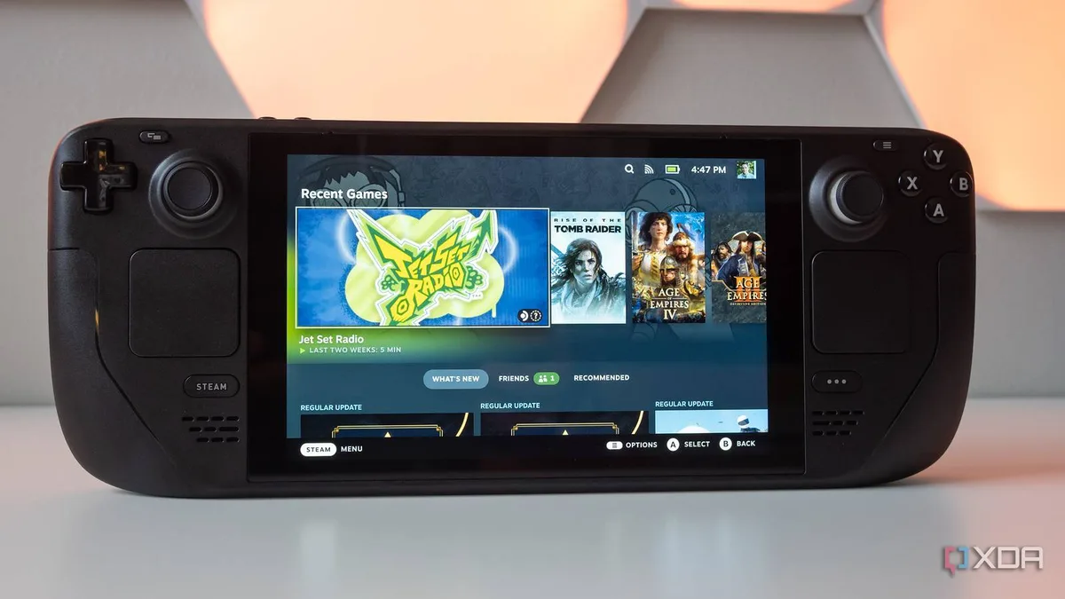 Steam Deck handheld running PC games through Proton