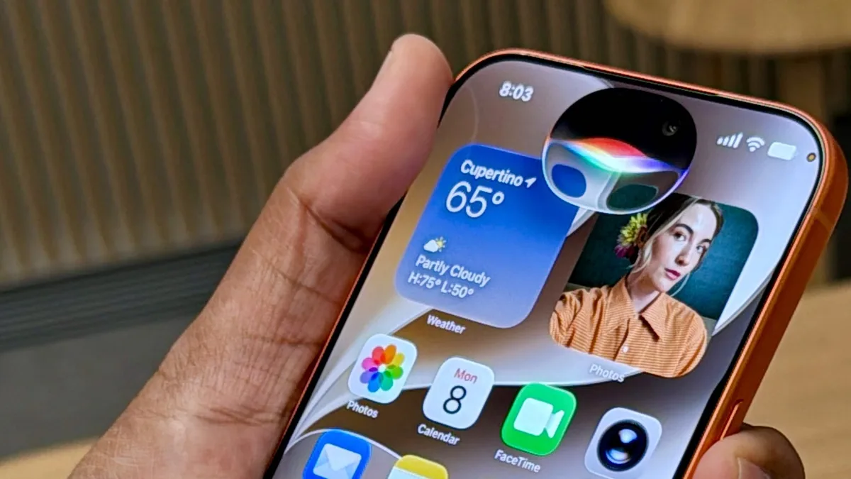iPhone showing Siri AI assistant interface with app actions