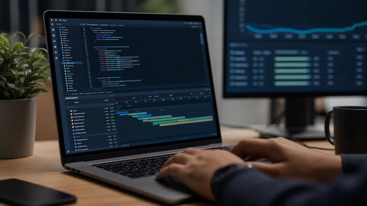 TypeScript logo with code editor performance theme