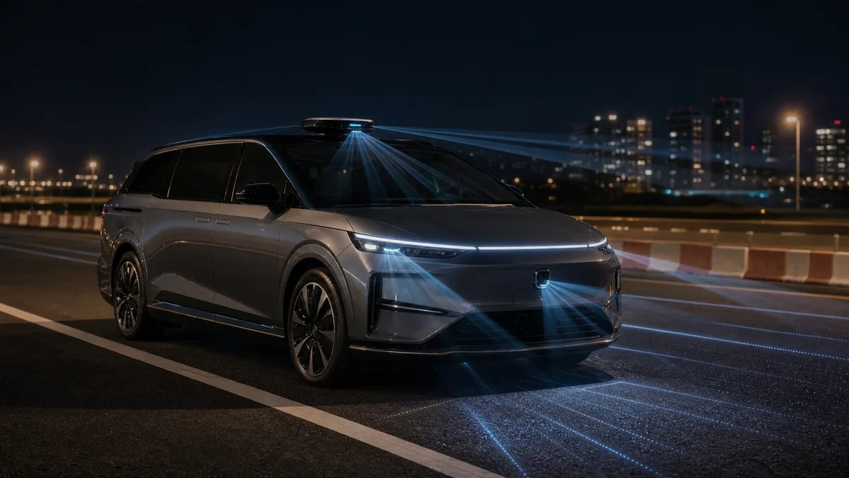 Yijing X9 SUV with lidar beams and Huawei ADS 5 dashboard